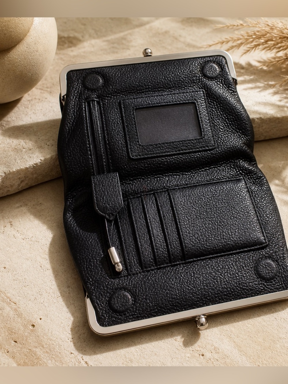 Soft Genuine Leather
Black Frame Clutch
Wallet | Leopard Lining